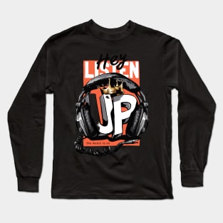 listen up slogan with headphone gold crown illustration Long Sleeve T-Shirt